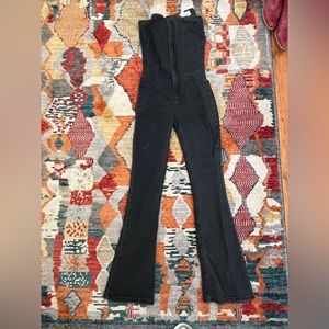 Denim Bandeau Flared Jumpsuit